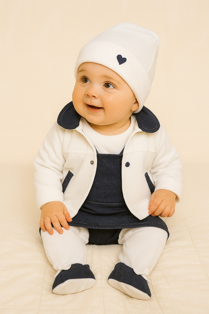 Ensemble 3 pièces 100% coton bio - robe-veste-bonnet