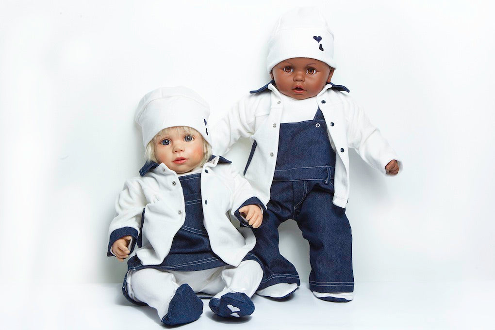 Ensemble 3 pièces 100% coton bio - salopette-veste-bonnet
