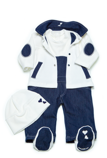 Ensemble 3 pièces 100% coton bio - salopette-veste-bonnet