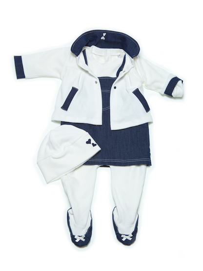 Ensemble 3 pièces 100% coton bio - robe-veste-bonnet